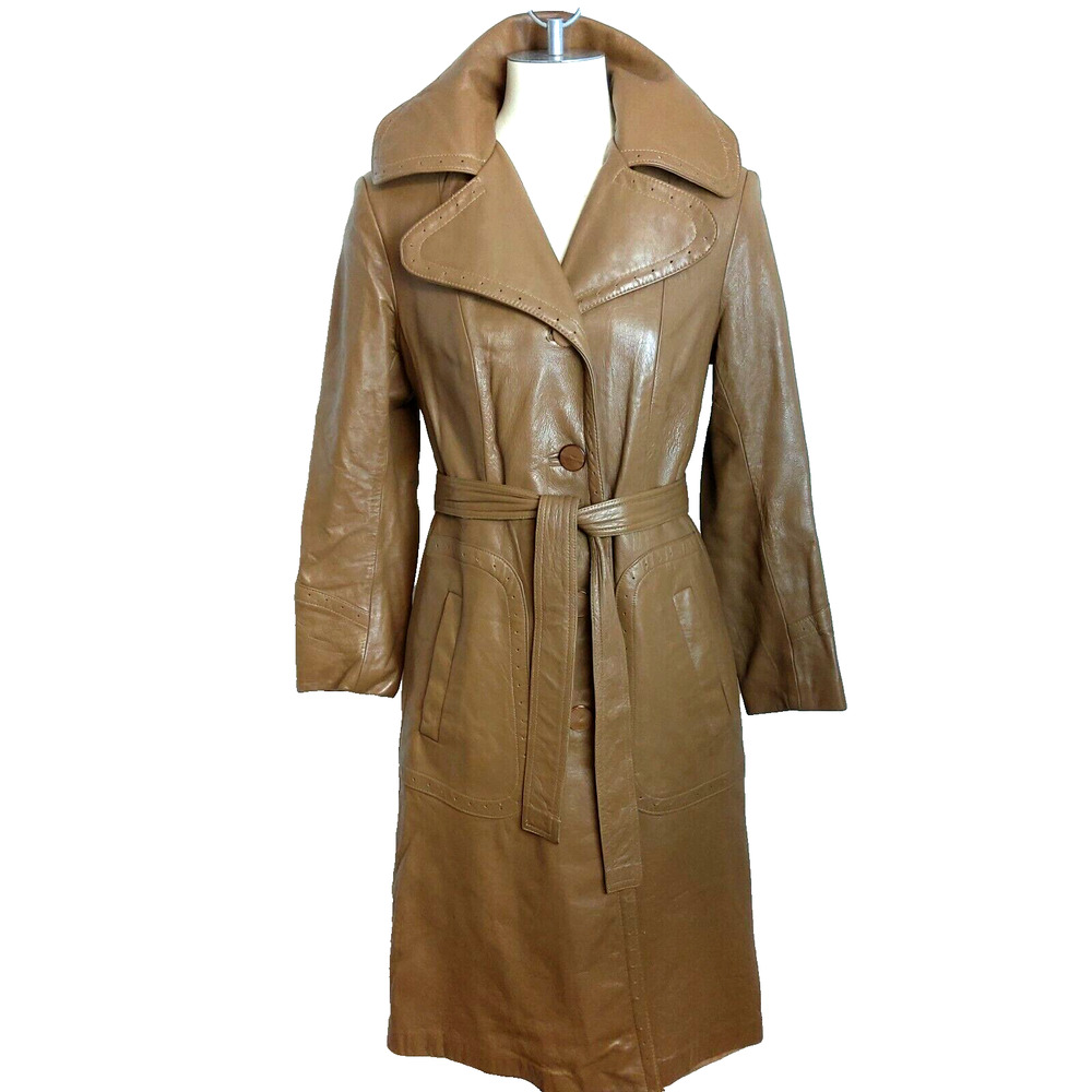 Vintage size 10 Leathercraft Process of America Womens long belted Coat 70's